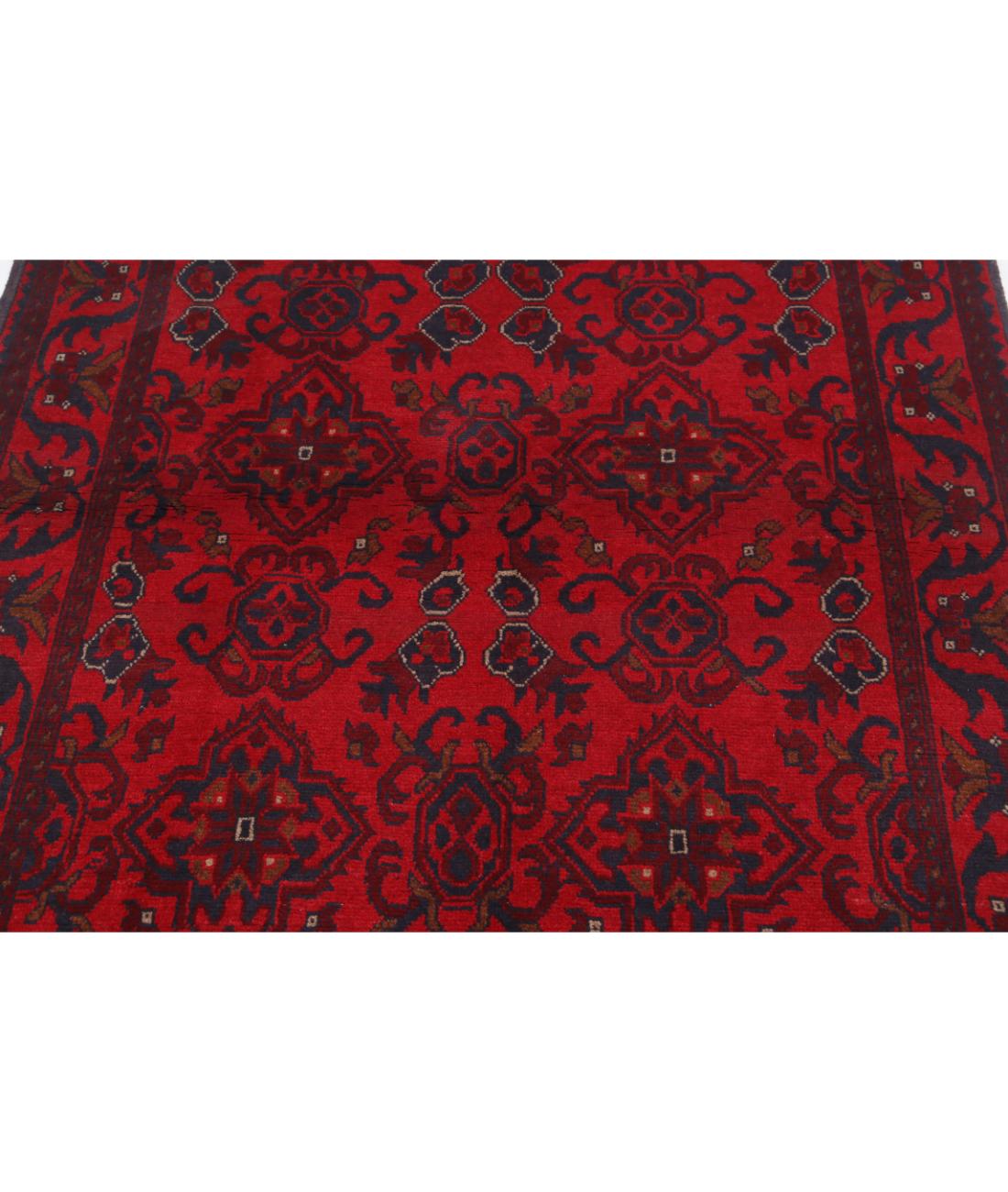 Hand Knotted Afghan Khal Muhammadi Wool Rug - 4'2'' x 6'4'' 4' 2" X 6' 4" (127 X 193) / Red / Blue