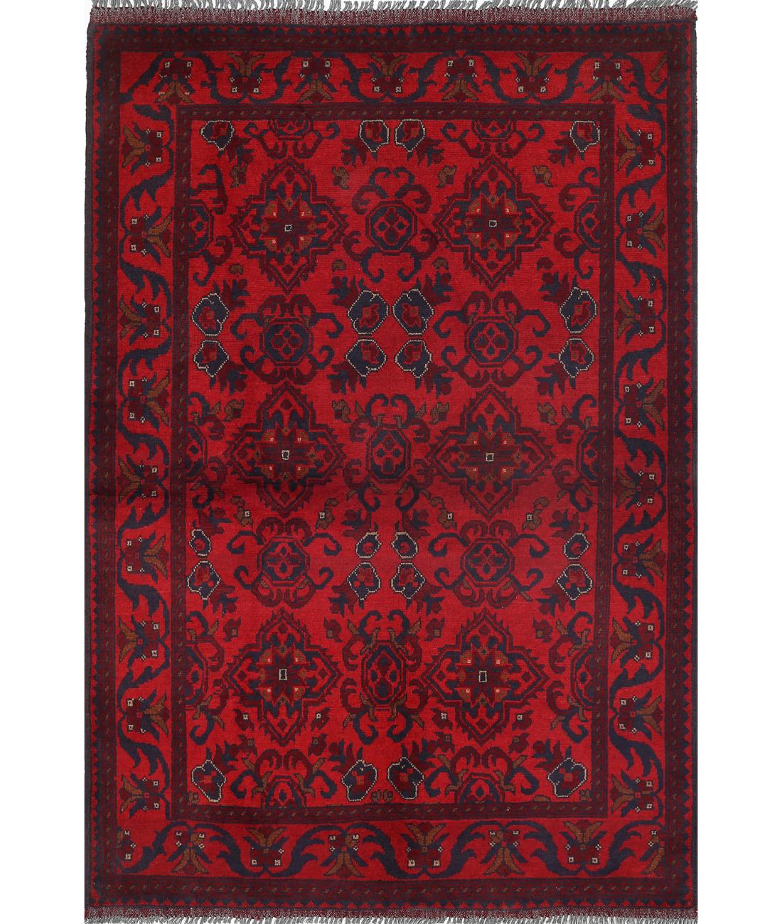 Hand Knotted Afghan Khal Muhammadi Wool Rug - 4&#39;2&#39;&#39; x 6&#39;4&#39;&#39; 4&#39; 2&quot; X 6&#39; 4&quot; (127 X 193) / Red / Blue