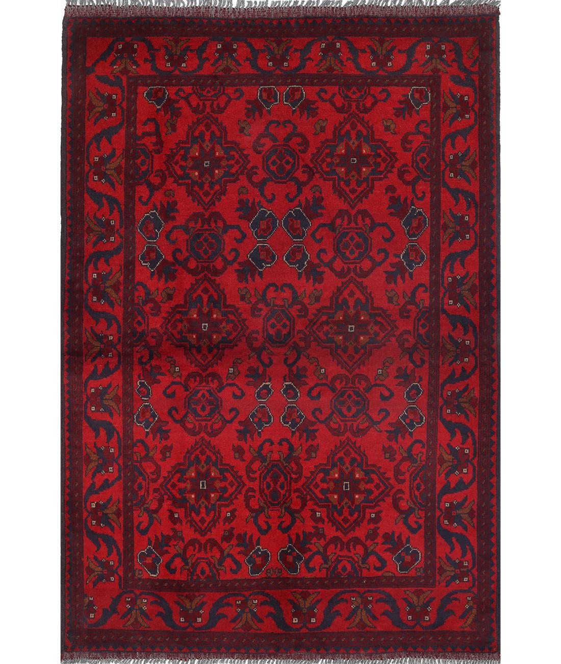 Hand Knotted Afghan Khal Muhammadi Wool Rug - 4'2'' x 6'4''