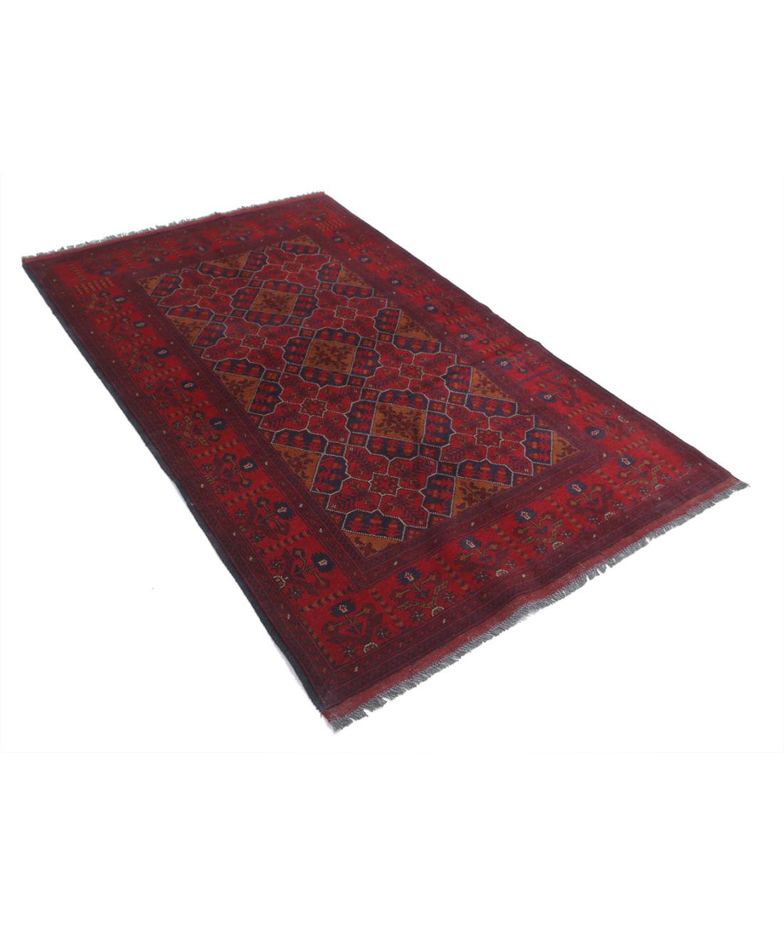 Hand Knotted Afghan Khal Muhammadi Wool Rug - 4'0'' x 6'4'' 4' 0" X 6' 4" (122 X 193) / Red / Blue