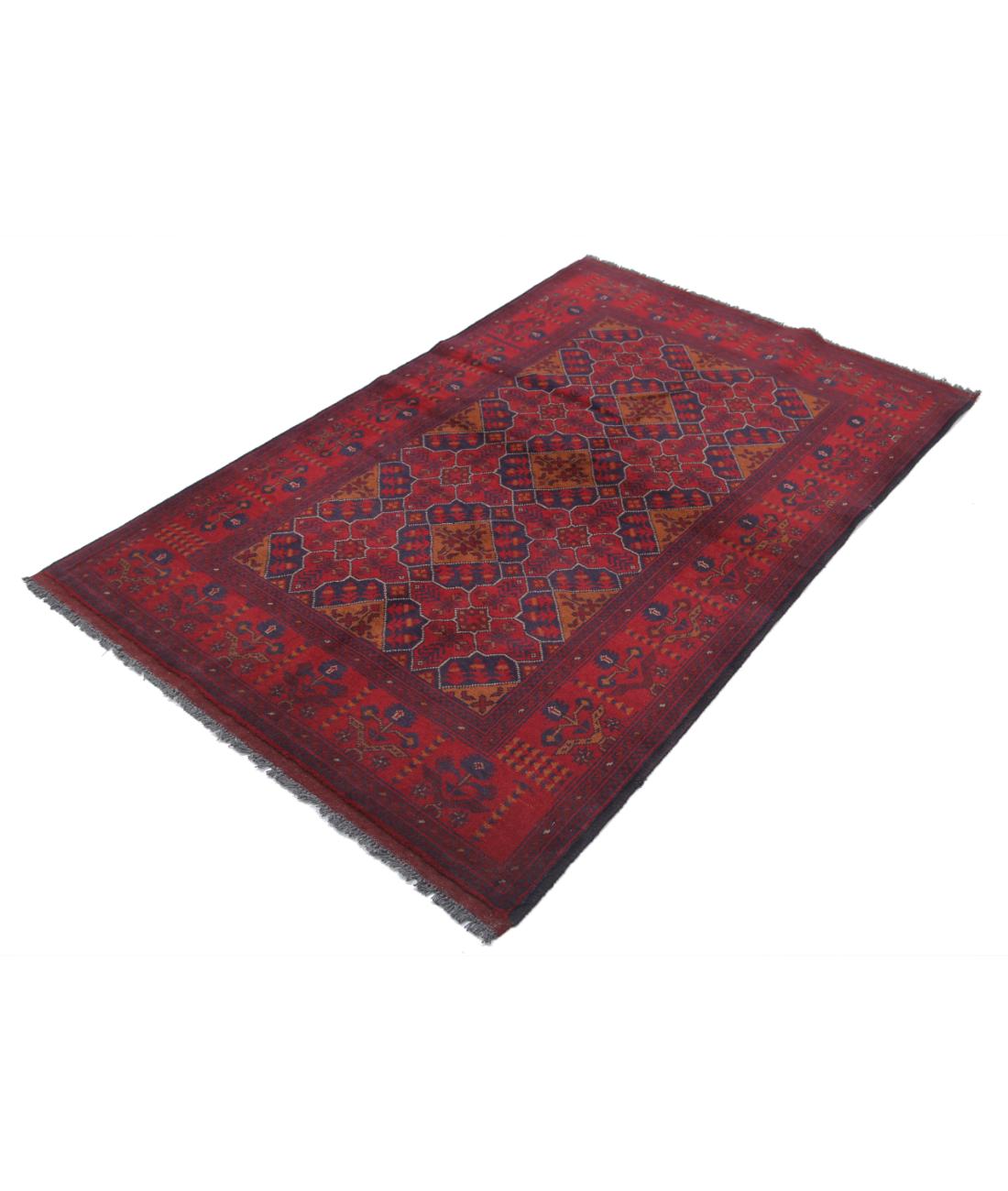 Hand Knotted Afghan Khal Muhammadi Wool Rug - 4'0'' x 6'4'' 4' 0" X 6' 4" (122 X 193) / Red / Blue