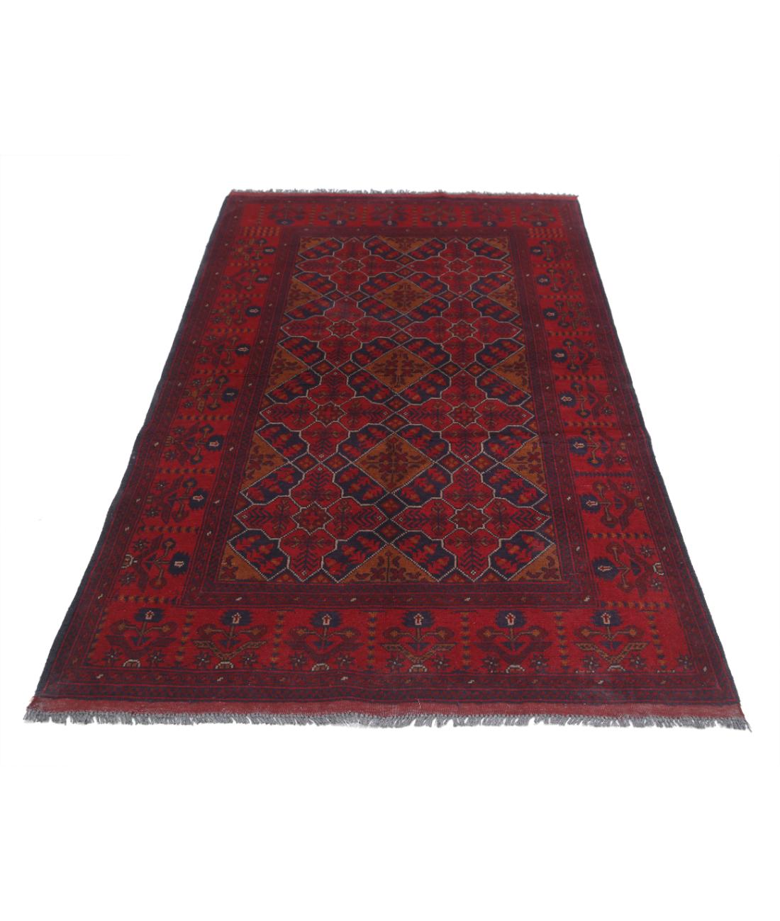 Hand Knotted Afghan Khal Muhammadi Wool Rug - 4'0'' x 6'4'' 4' 0" X 6' 4" (122 X 193) / Red / Blue