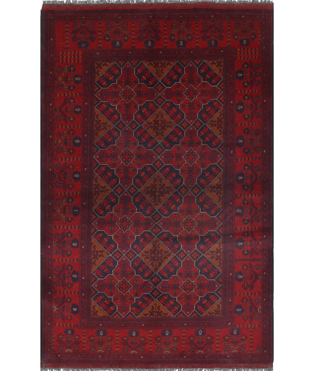 Hand Knotted Afghan Khal Muhammadi Wool Rug - 4&#39;0&#39;&#39; x 6&#39;4&#39;&#39; 4&#39; 0&quot; X 6&#39; 4&quot; (122 X 193) / Red / Blue