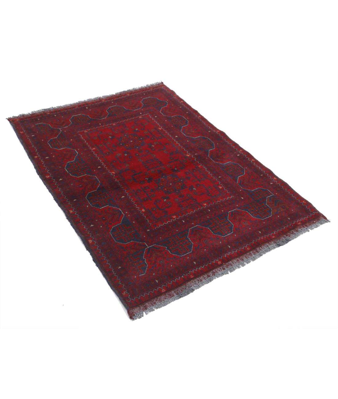 Hand Knotted Afghan Khal Muhammadi Wool Rug - 3'6'' x 4'10'' 3' 6" X 4' 10" (107 X 147) / Red / Blue