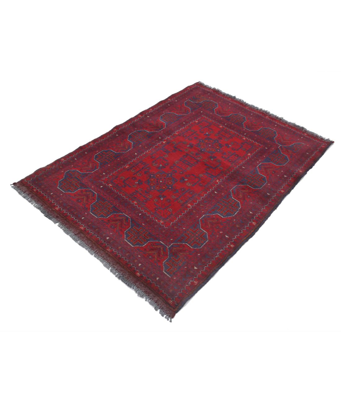 Hand Knotted Afghan Khal Muhammadi Wool Rug - 3'6'' x 4'10'' 3' 6" X 4' 10" (107 X 147) / Red / Blue