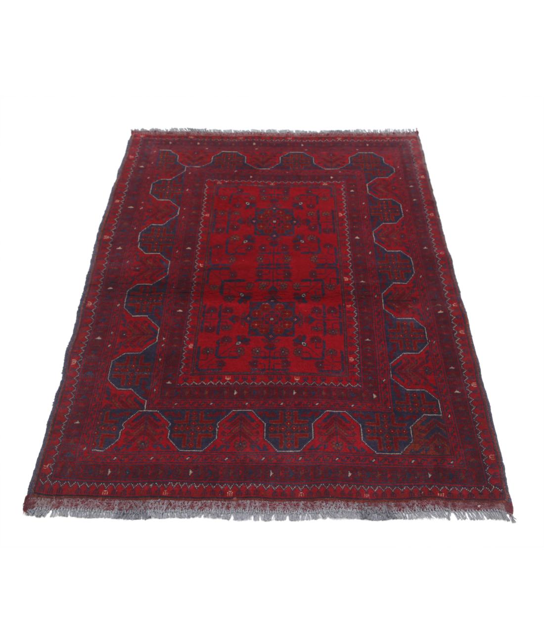 Hand Knotted Afghan Khal Muhammadi Wool Rug - 3'6'' x 4'10'' 3' 6" X 4' 10" (107 X 147) / Red / Blue