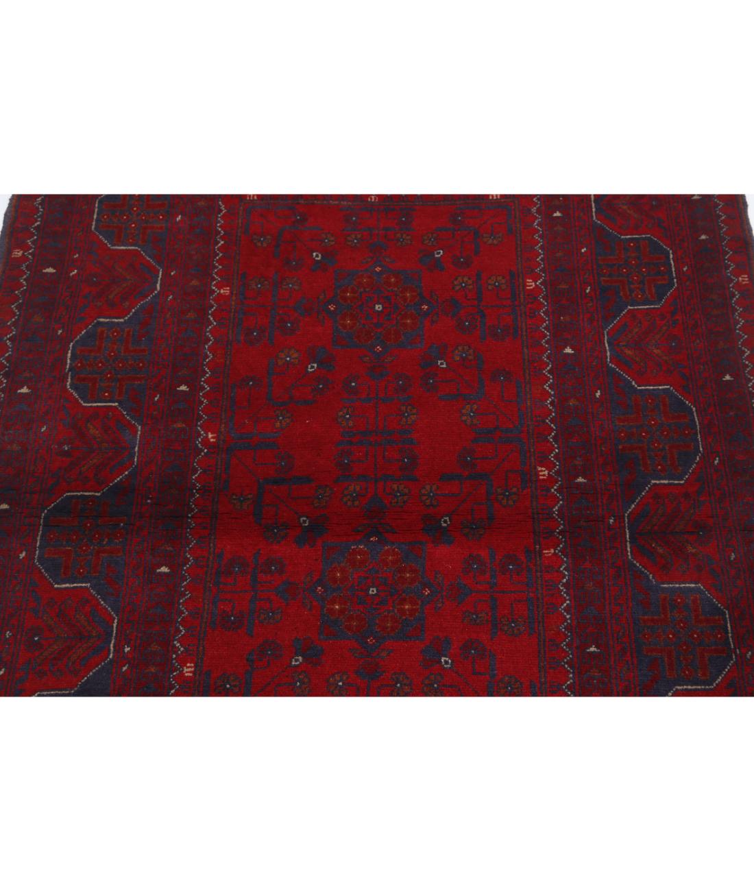 Hand Knotted Afghan Khal Muhammadi Wool Rug - 3'6'' x 4'10'' 3' 6" X 4' 10" (107 X 147) / Red / Blue