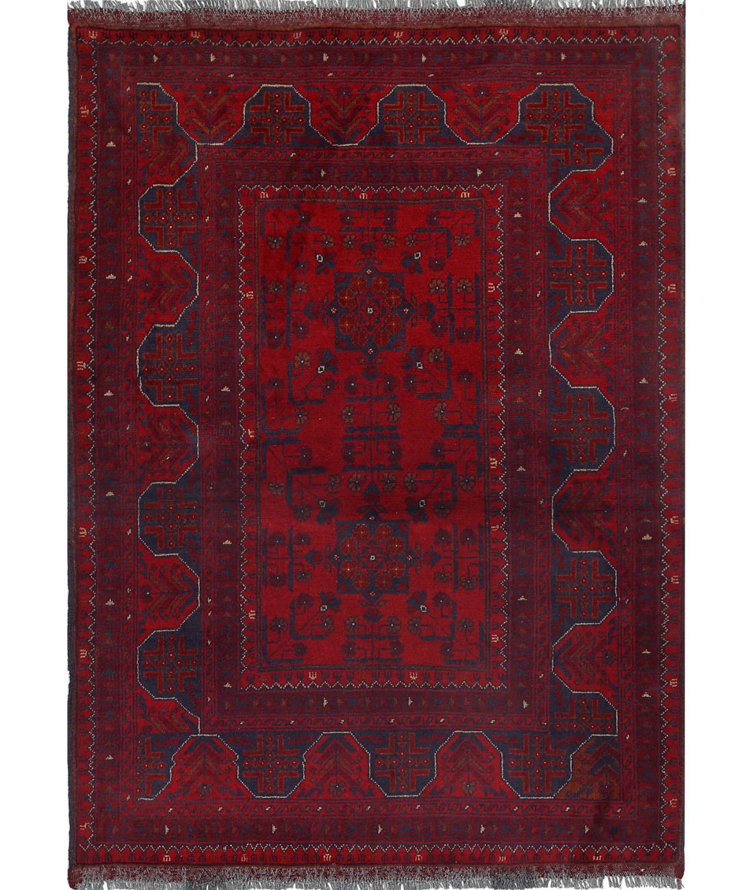 Hand Knotted Afghan Khal Muhammadi Wool Rug - 3'6'' x 4'10''