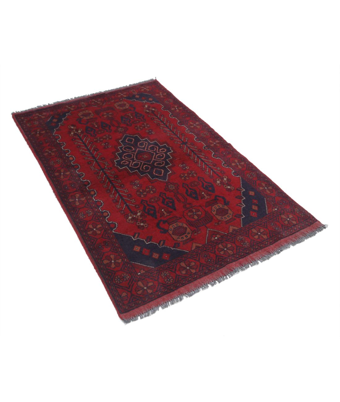 Hand Knotted Afghan Khal Muhammadi Wool Rug - 3'3'' x 5'0'' 3' 3" X 5' 0" (99 X 152) / Red / Blue
