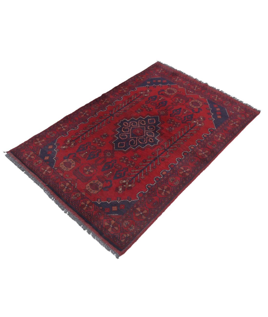 Hand Knotted Afghan Khal Muhammadi Wool Rug - 3'3'' x 5'0'' 3' 3" X 5' 0" (99 X 152) / Red / Blue
