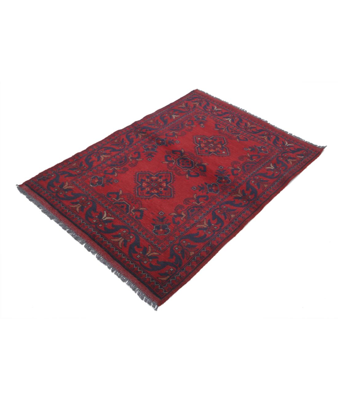 Hand Knotted Afghan Khal Muhammadi Wool Rug - 3'3'' x 4'6'' 3' 3" X 4' 6" (99 X 137) / Red / Blue