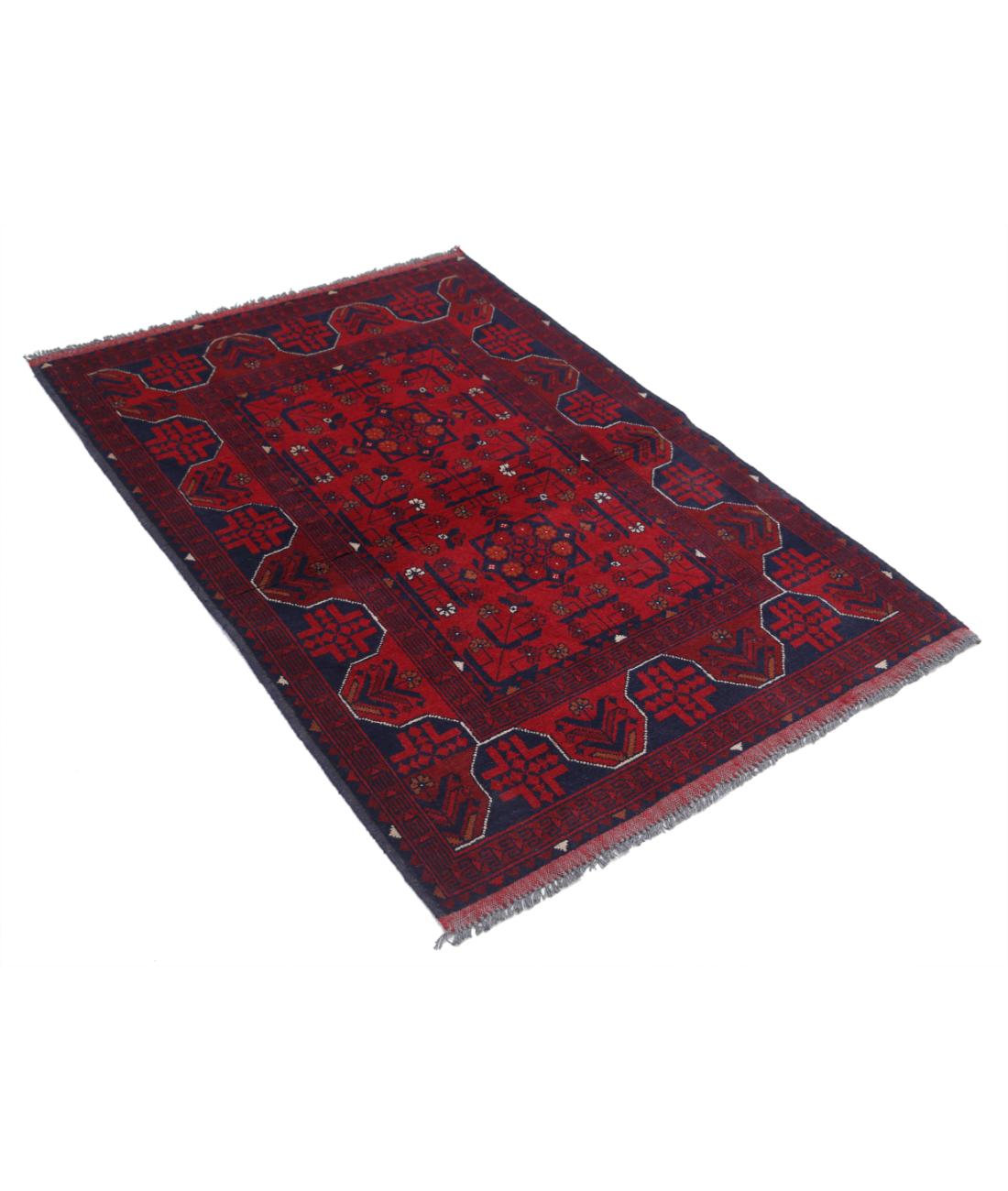 Hand Knotted Afghan Khal Muhammadi Wool Rug - 3'4'' x 4'11'' 3' 4" X 4' 11" (102 X 150) / Red / Blue