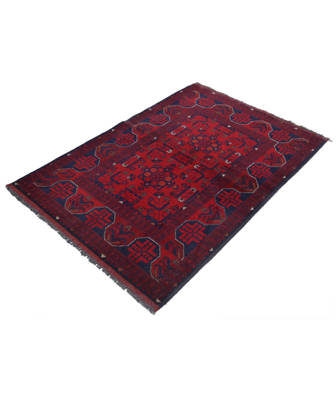 Hand Knotted Afghan Khal Muhammadi Wool Rug - 3'4'' x 4'11'' 3' 4" X 4' 11" (102 X 150) / Red / Blue