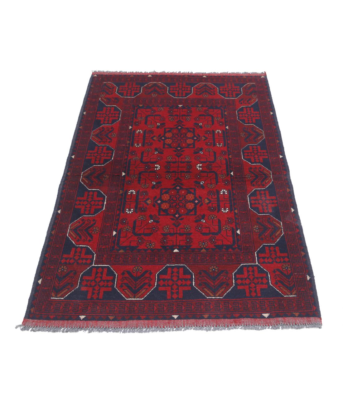 Hand Knotted Afghan Khal Muhammadi Wool Rug - 3'4'' x 4'11'' 3' 4" X 4' 11" (102 X 150) / Red / Blue