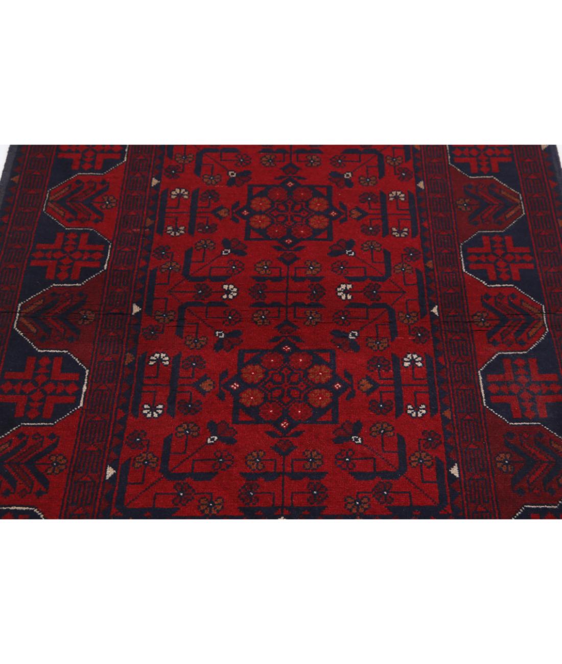 Hand Knotted Afghan Khal Muhammadi Wool Rug - 3'4'' x 4'11'' 3' 4" X 4' 11" (102 X 150) / Red / Blue