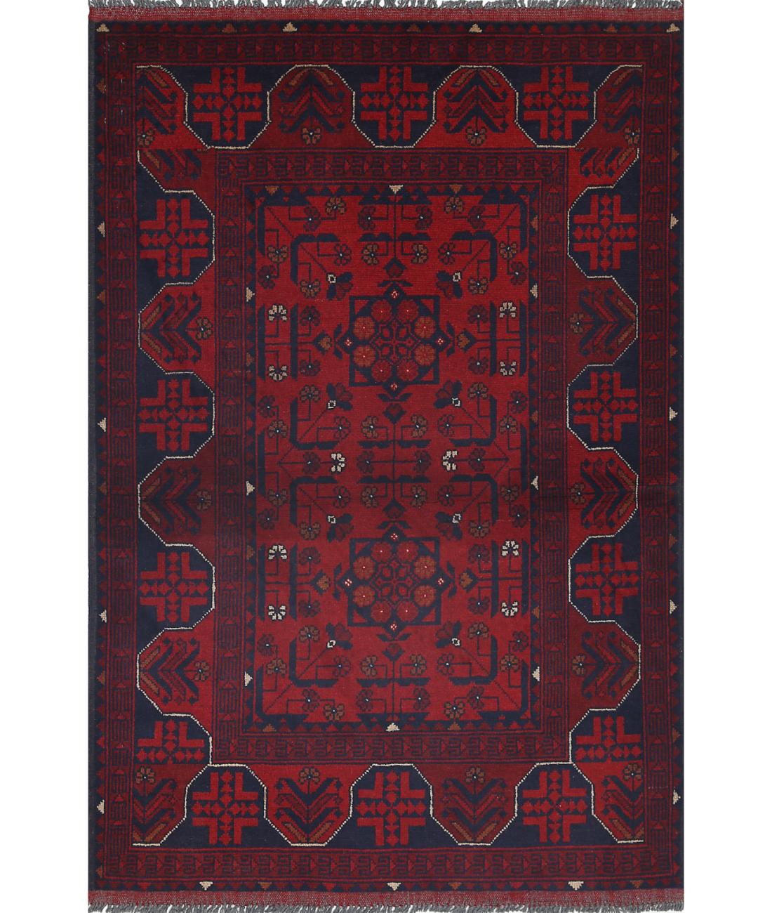 Hand Knotted Afghan Khal Muhammadi Wool Rug - 3'4'' x 4'11''