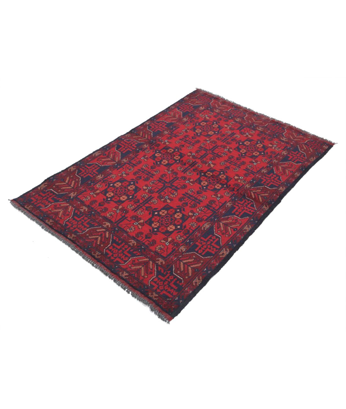 Hand Knotted Afghan Khal Muhammadi Wool Rug - 3'3'' x 4'11'' 3' 3" X 4' 11" (99 X 150) / Red / Blue