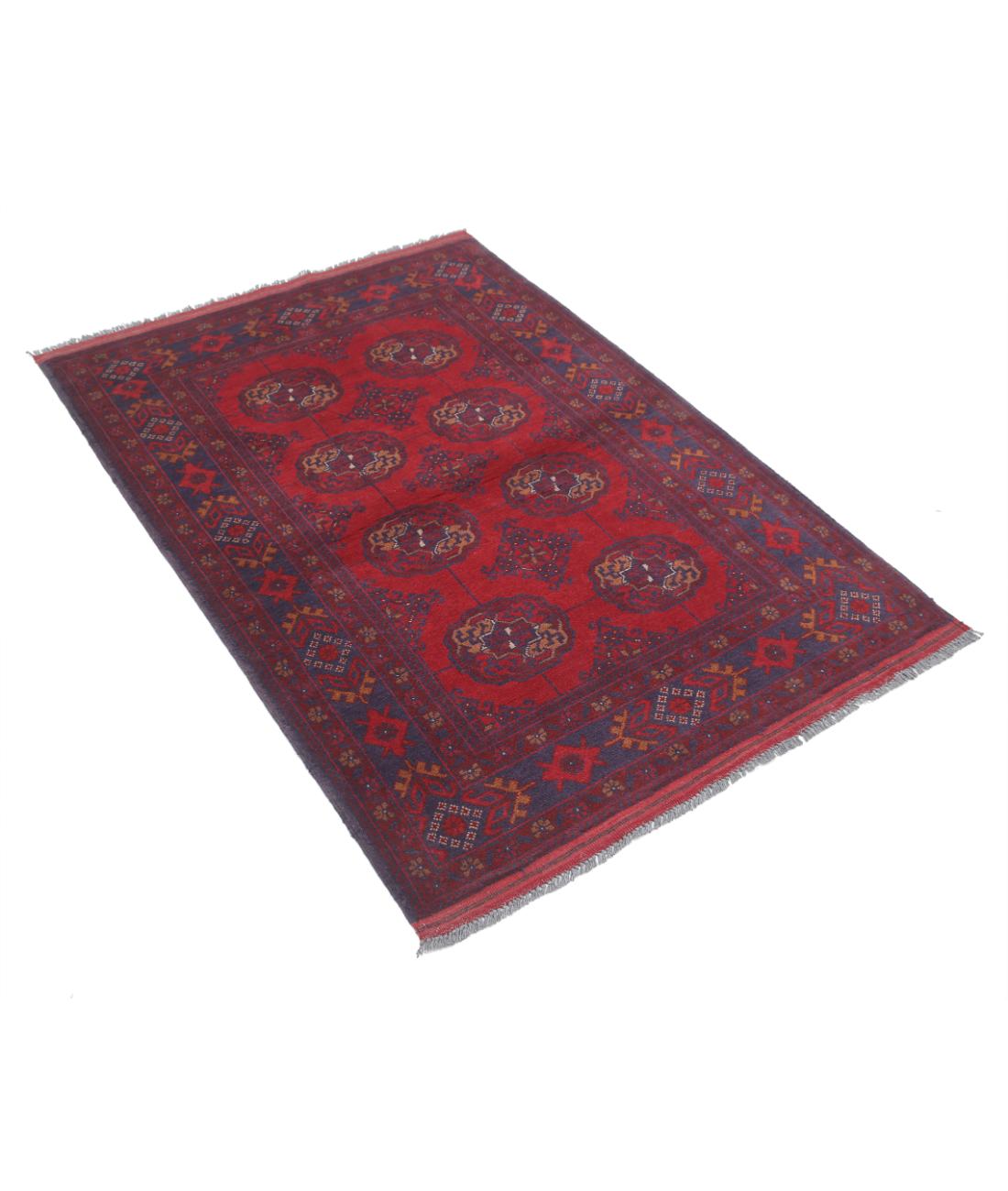 Hand Knotted Afghan Khal Muhammadi Wool Rug - 3'6'' x 5'0'' 3' 6" X 5' 0" (107 X 152) / Red / Blue