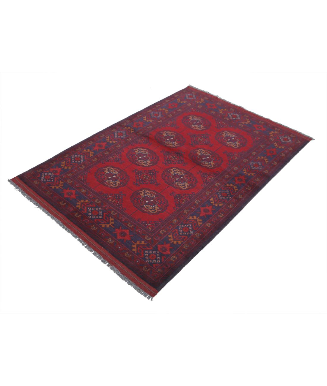 Hand Knotted Afghan Khal Muhammadi Wool Rug - 3'6'' x 5'0'' 3' 6" X 5' 0" (107 X 152) / Red / Blue