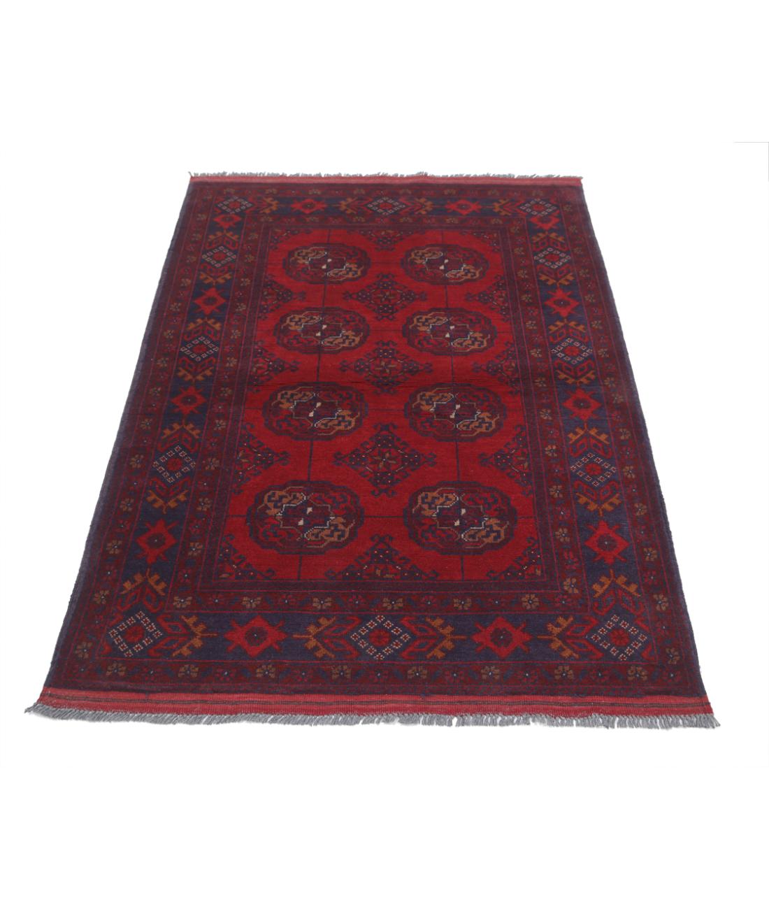 Hand Knotted Afghan Khal Muhammadi Wool Rug - 3'6'' x 5'0'' 3' 6" X 5' 0" (107 X 152) / Red / Blue