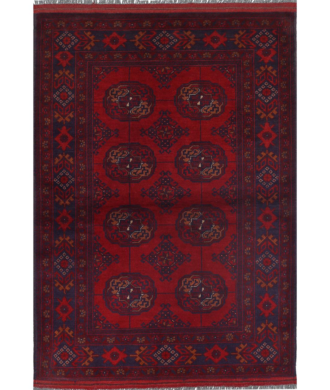Hand Knotted Afghan Khal Muhammadi Wool Rug - 3&#39;6&#39;&#39; x 5&#39;0&#39;&#39; 3&#39; 6&quot; X 5&#39; 0&quot; (107 X 152) / Red / Blue