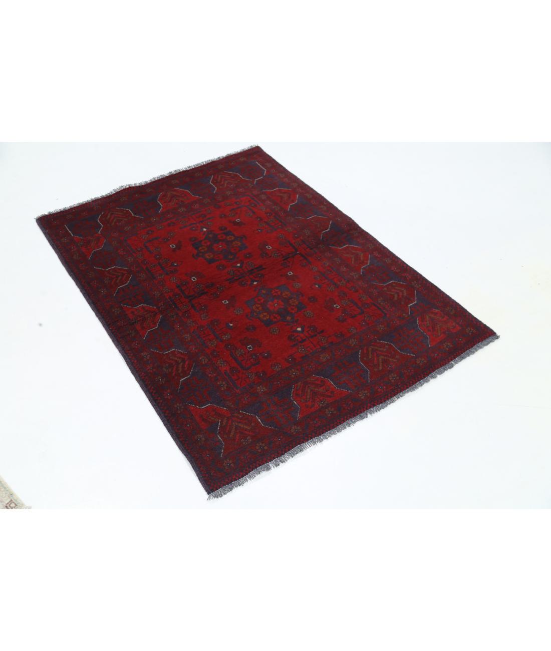 Hand Knotted Afghan Khal Muhammadi Wool Rug - 3'4'' x 4'9'' 3' 4" X 4' 9" (102 X 145) / Red / Blue