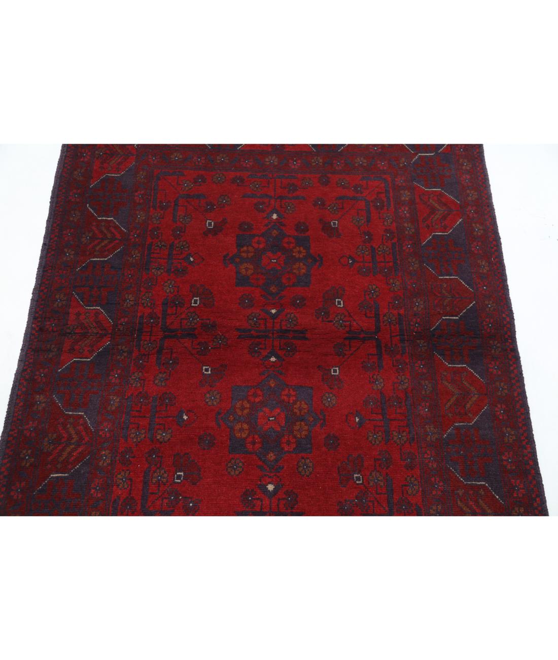 Hand Knotted Afghan Khal Muhammadi Wool Rug - 3'4'' x 4'9'' 3' 4" X 4' 9" (102 X 145) / Red / Blue