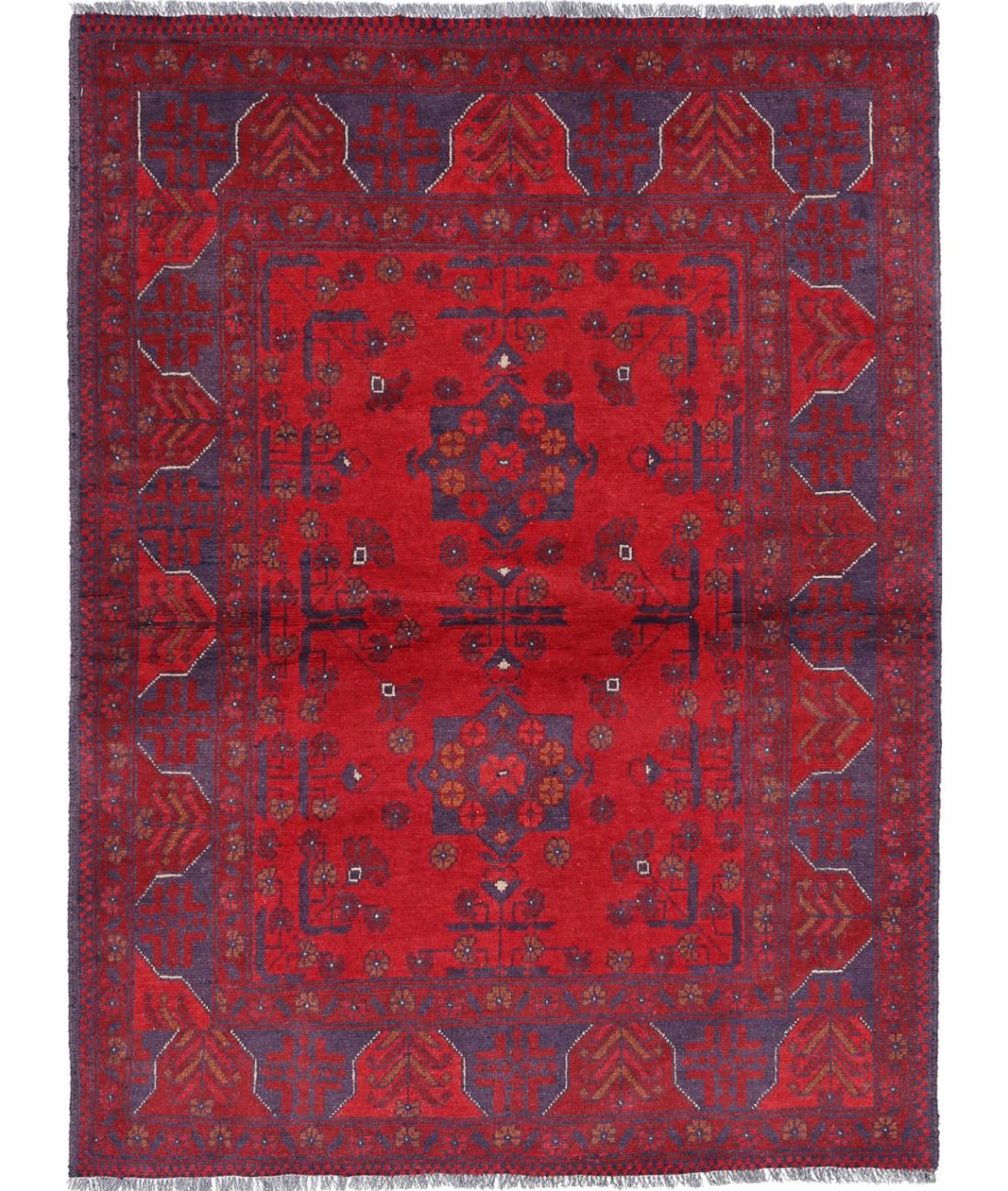 Hand Knotted Afghan Khal Muhammadi Wool Rug - 3'4'' x 4'9''