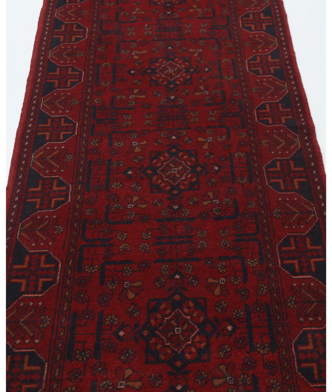 Hand Knotted Afghan Khal Muhammadi Wool Rug - 2'6'' x 15'11'' 2' 6" X 15' 11" (76 X 485) / Red / Black