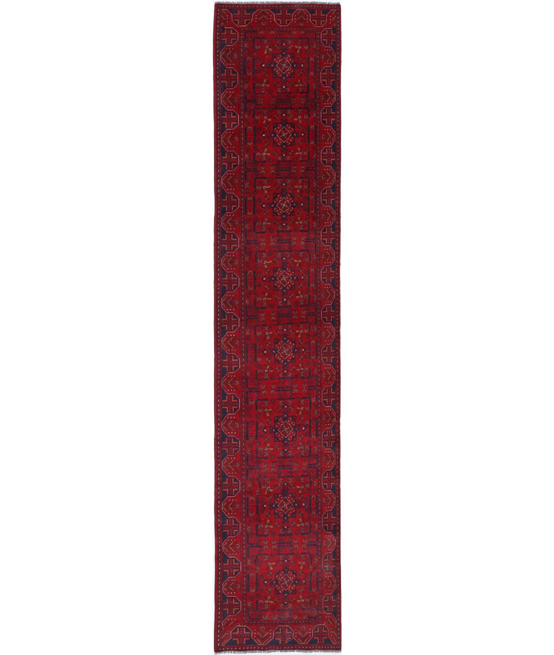 Hand Knotted Afghan Khal Muhammadi Wool Rug - 2'6'' x 15'11'' 2' 6" X 15' 11" (76 X 485) / Red / Black