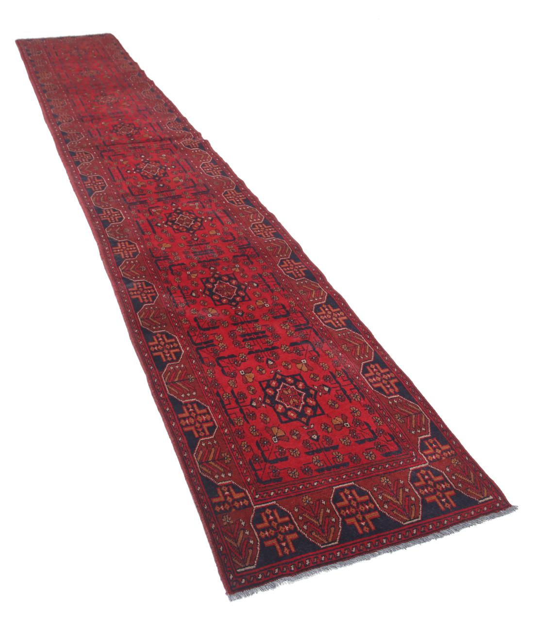 Hand Knotted Afghan Khal Muhammadi Wool Rug - 2'7'' x 15'11'' 2' 7" X 15' 11" (79 X 485) / Red / Black