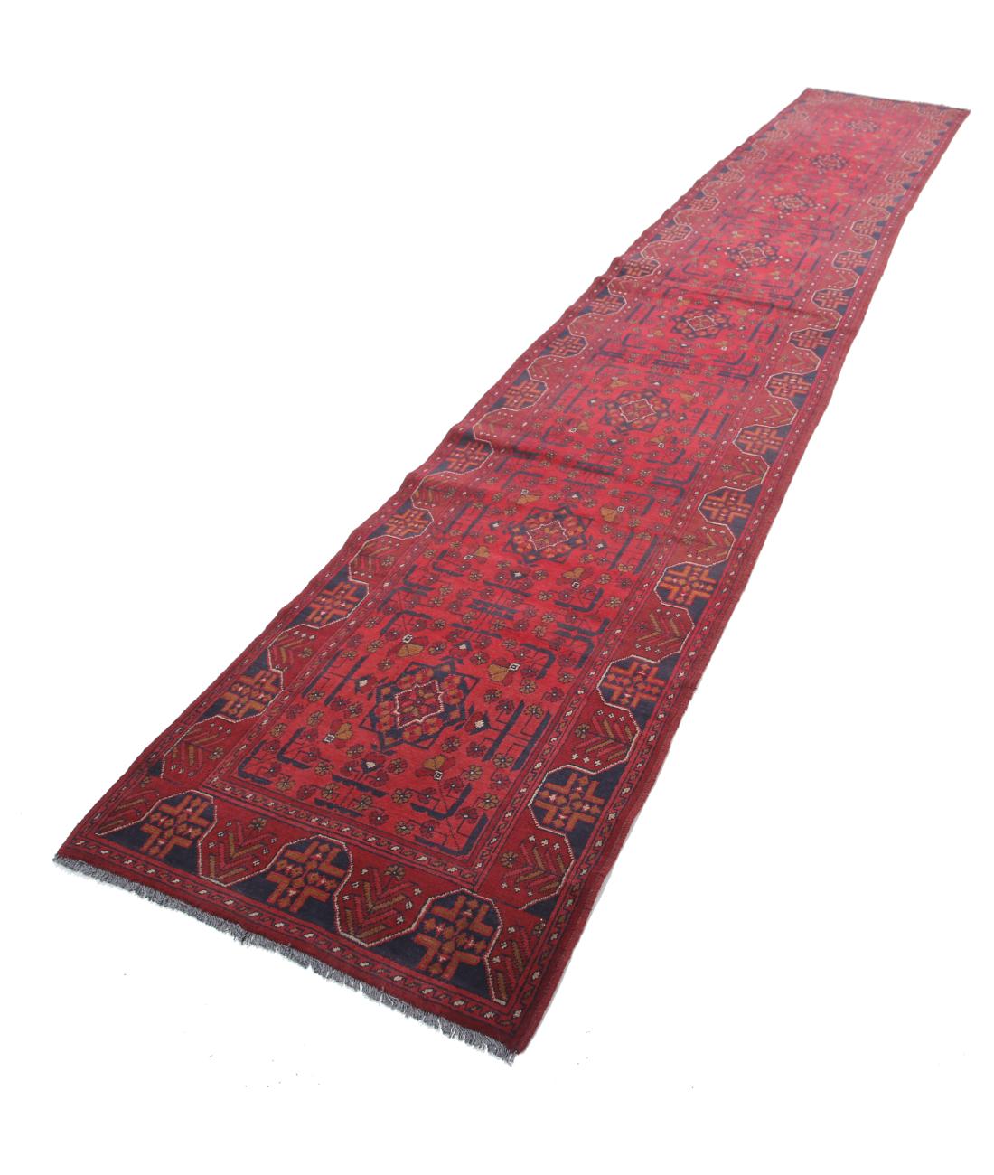 Hand Knotted Afghan Khal Muhammadi Wool Rug - 2'7'' x 15'11'' 2' 7" X 15' 11" (79 X 485) / Red / Black