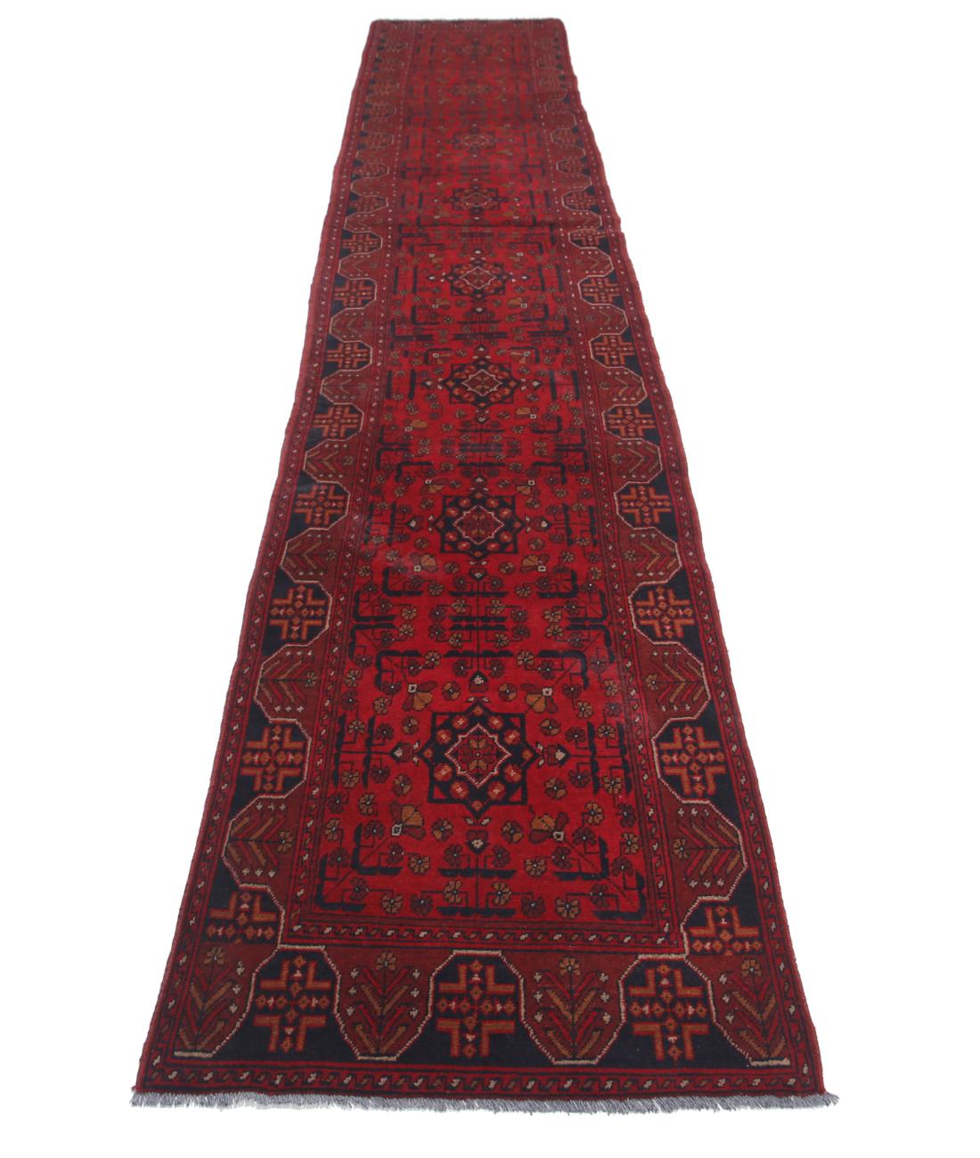 Hand Knotted Afghan Khal Muhammadi Wool Rug - 2'7'' x 15'11'' 2' 7" X 15' 11" (79 X 485) / Red / Black