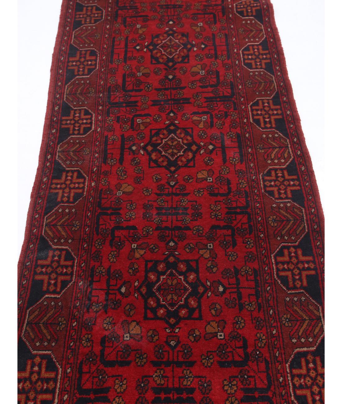 Hand Knotted Afghan Khal Muhammadi Wool Rug - 2'7'' x 15'11'' 2' 7" X 15' 11" (79 X 485) / Red / Black