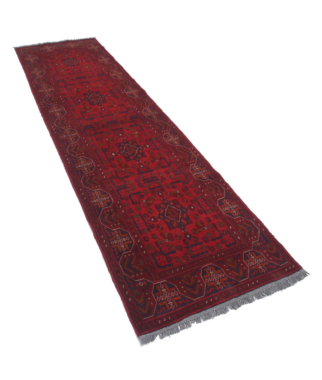 Hand Knotted Afghan Khal Muhammadi Wool Rug - 2'8'' x 9'7'' 2' 8" X 9' 7" (81 X 292) / Red / Blue
