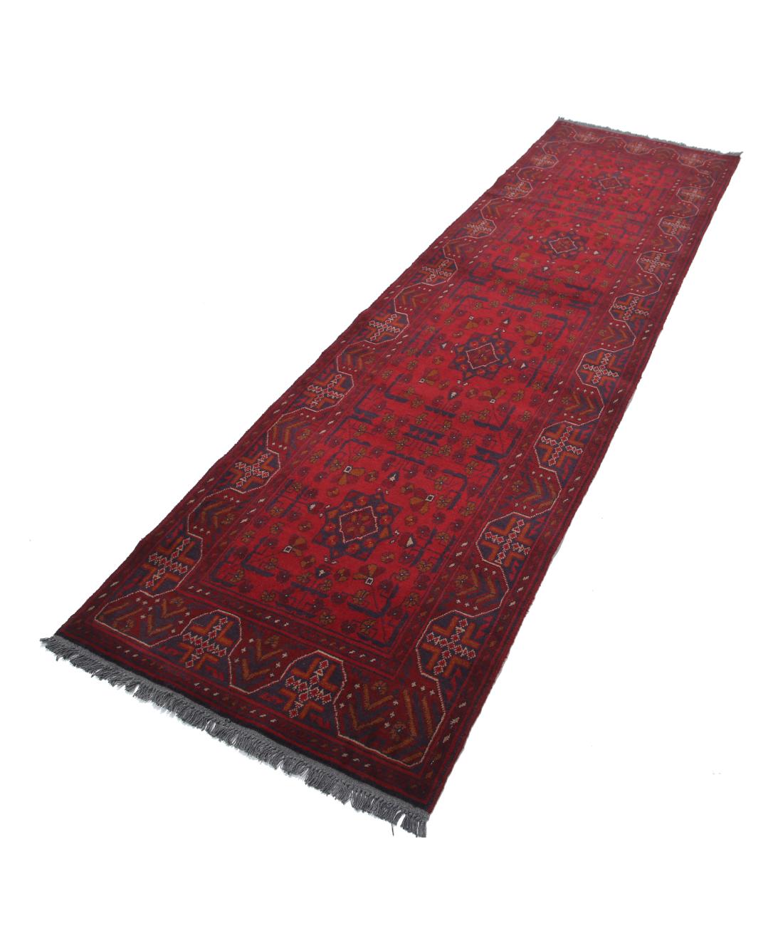 Hand Knotted Afghan Khal Muhammadi Wool Rug - 2'8'' x 9'7'' 2' 8" X 9' 7" (81 X 292) / Red / Blue