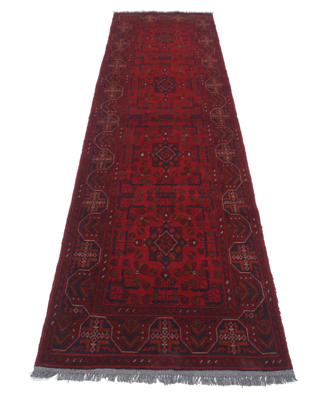 Hand Knotted Afghan Khal Muhammadi Wool Rug - 2'8'' x 9'7'' 2' 8" X 9' 7" (81 X 292) / Red / Blue