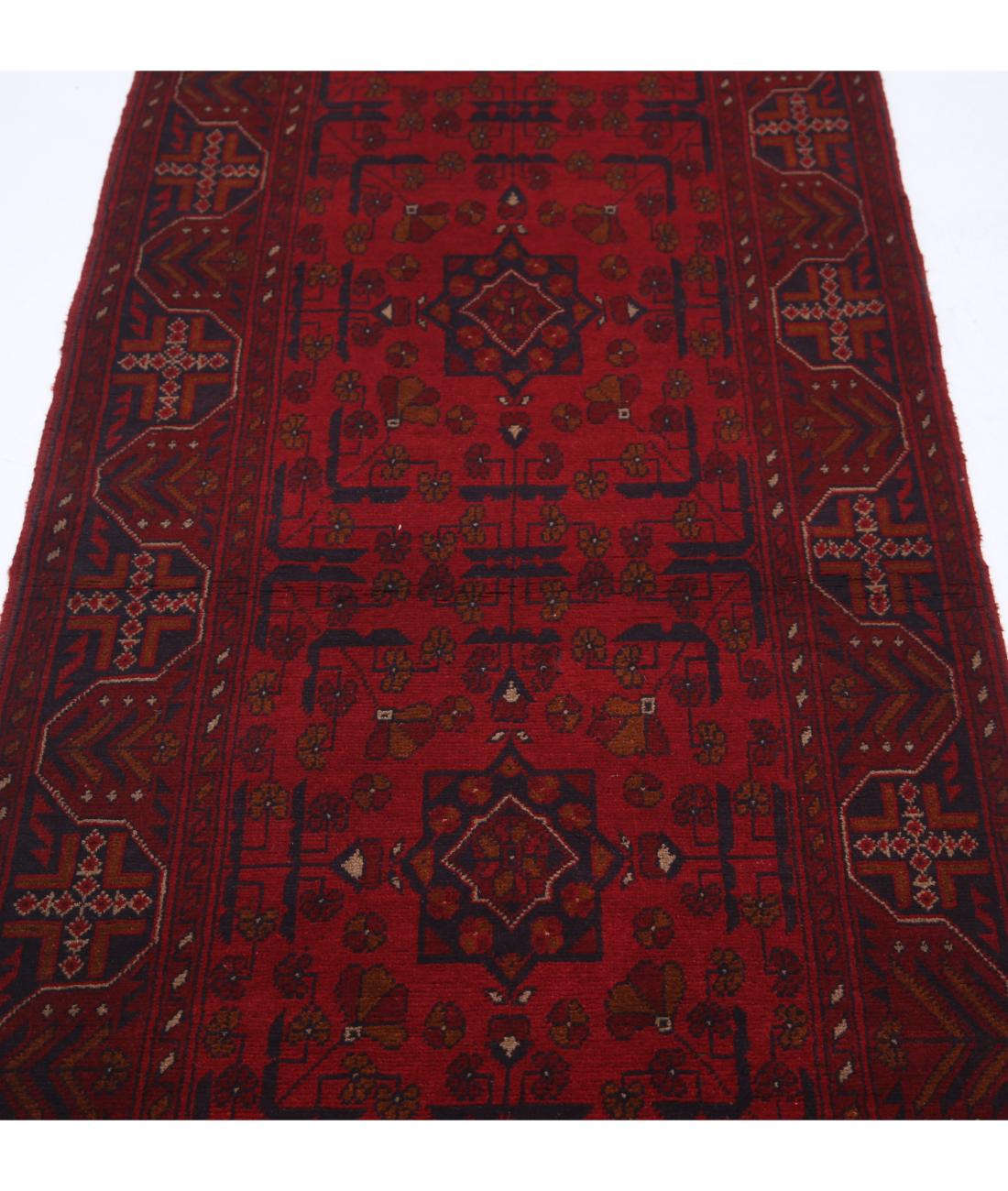 Hand Knotted Afghan Khal Muhammadi Wool Rug - 2'8'' x 9'7'' 2' 8" X 9' 7" (81 X 292) / Red / Blue