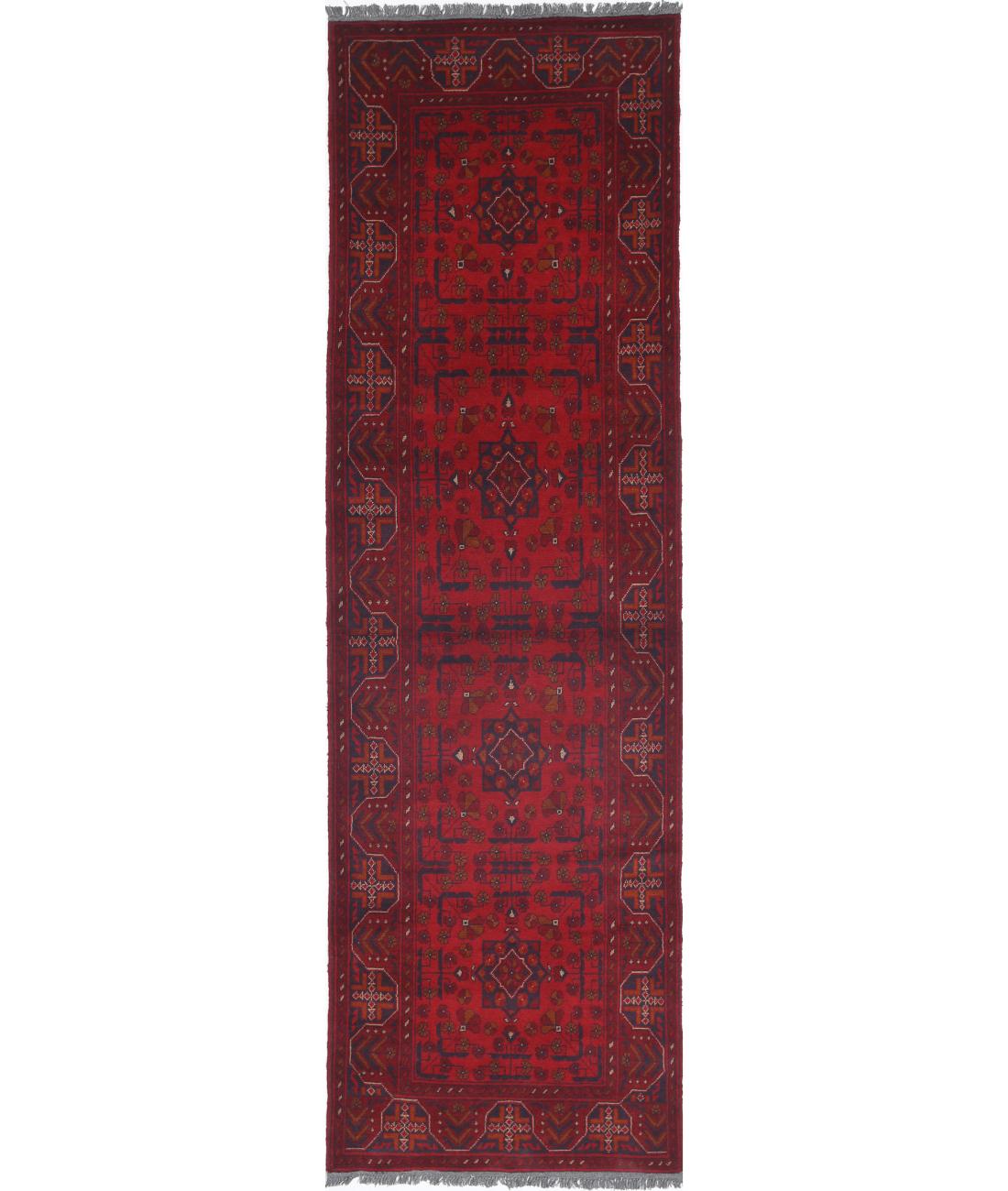 Hand Knotted Afghan Khal Muhammadi Wool Rug - 2&#39;8&#39;&#39; x 9&#39;7&#39;&#39; 2&#39; 8&quot; X 9&#39; 7&quot; (81 X 292) / Red / Blue