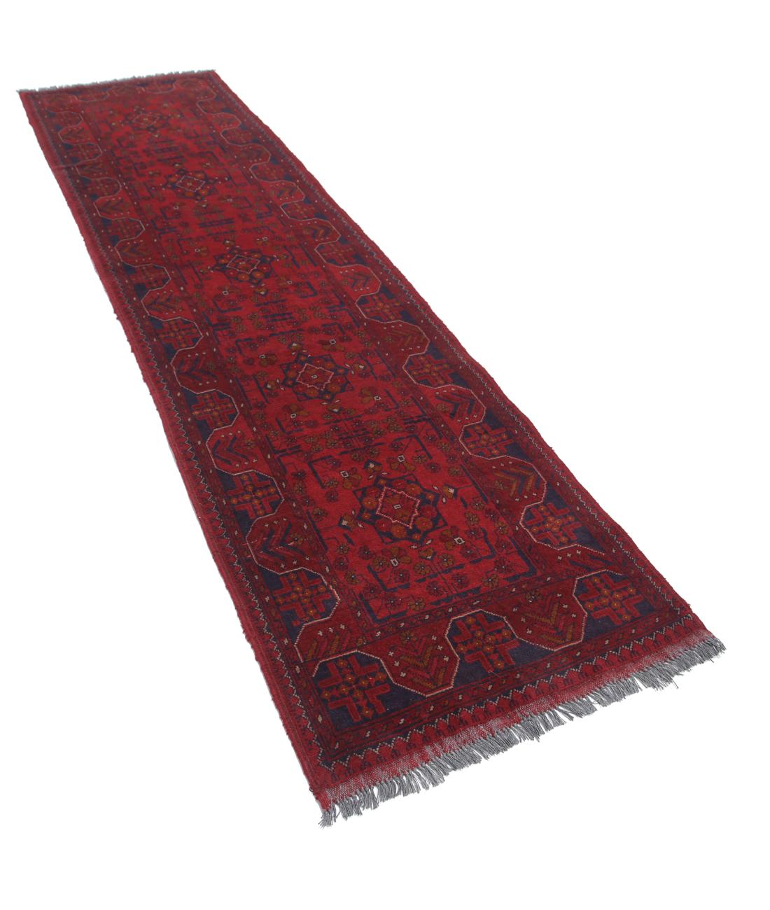 Hand Knotted Afghan Khal Muhammadi Wool Rug - 2'7'' x 9'7'' 2' 7" X 9' 7" (79 X 292) / Red / Blue