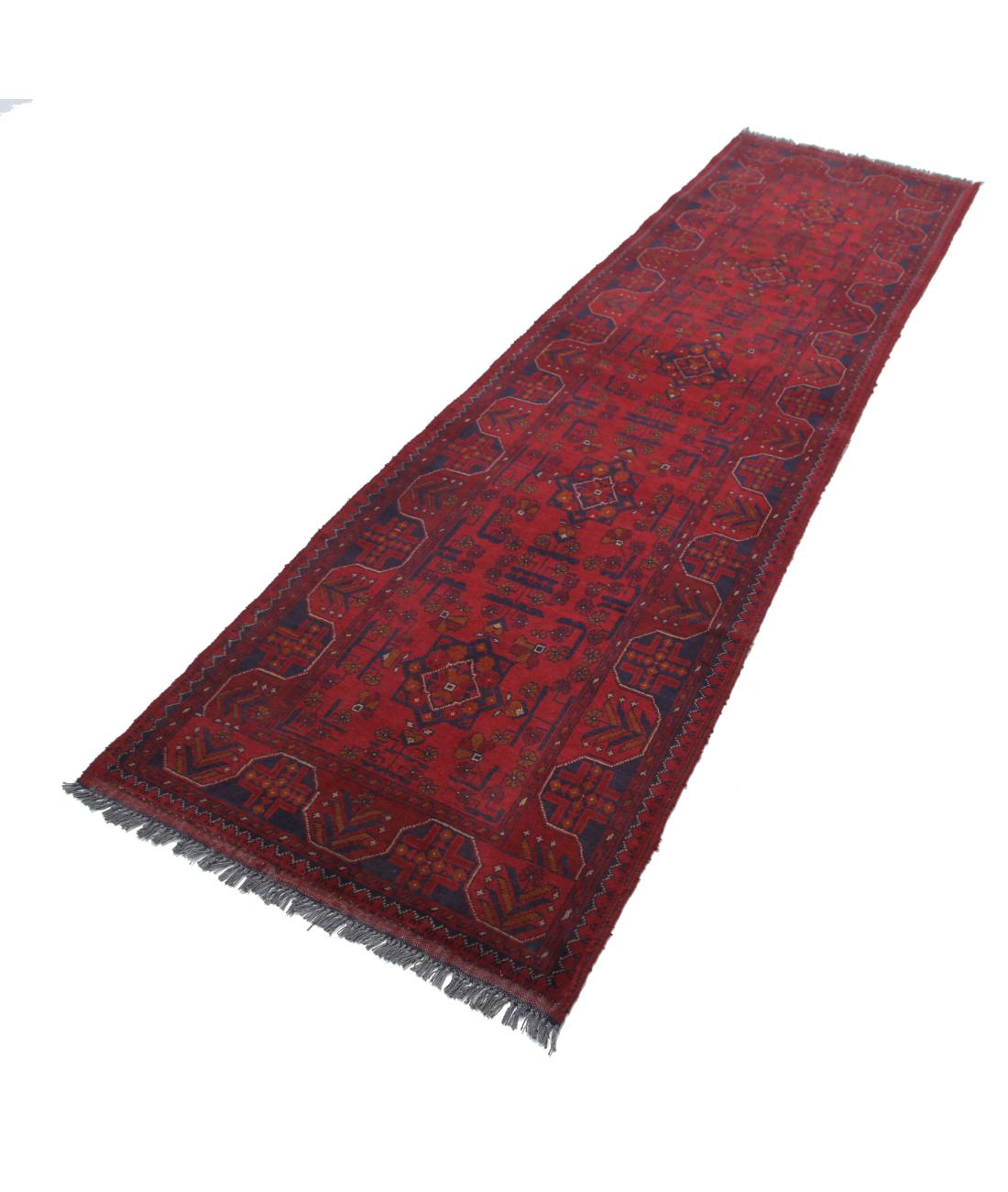 Hand Knotted Afghan Khal Muhammadi Wool Rug - 2'7'' x 9'7'' 2' 7" X 9' 7" (79 X 292) / Red / Blue