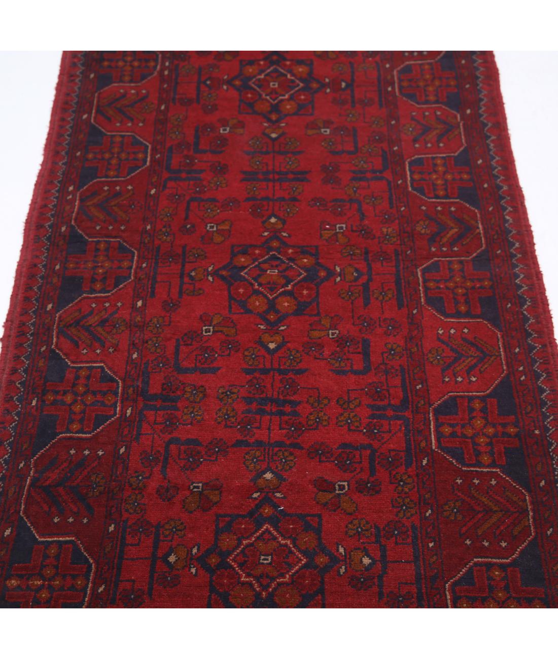 Hand Knotted Afghan Khal Muhammadi Wool Rug - 2'7'' x 9'7'' 2' 7" X 9' 7" (79 X 292) / Red / Blue