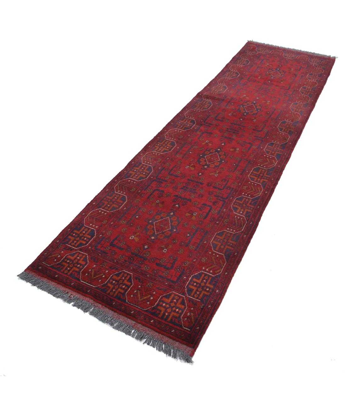 Hand Knotted Afghan Khal Muhammadi Wool Rug - 2'7'' x 9'3'' 2' 7" X 9' 3" (79 X 282) / Red / Blue