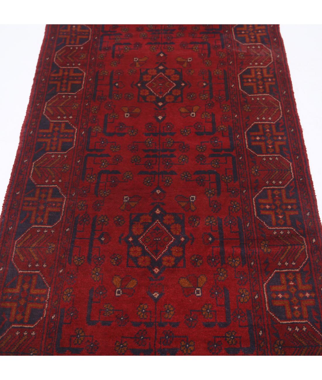 Hand Knotted Afghan Khal Muhammadi Wool Rug - 2'7'' x 9'3'' 2' 7" X 9' 3" (79 X 282) / Red / Blue