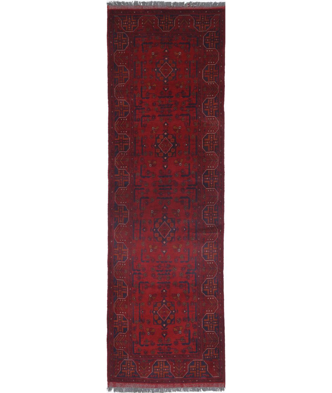 Hand Knotted Afghan Khal Muhammadi Wool Rug - 2'7'' x 9'3'' 2' 7" X 9' 3" (79 X 282) / Red / Blue