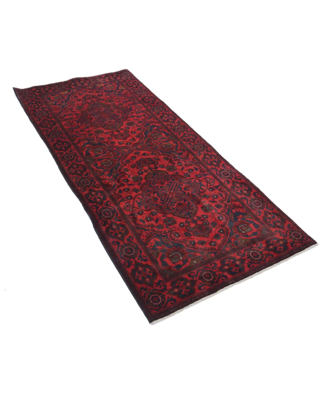 Hand Knotted Afghan Khal Muhammadi Wool Rug - 2'10'' x 6'7'' 2' 10" X 6' 7" (86 X 201) / Red / Blue