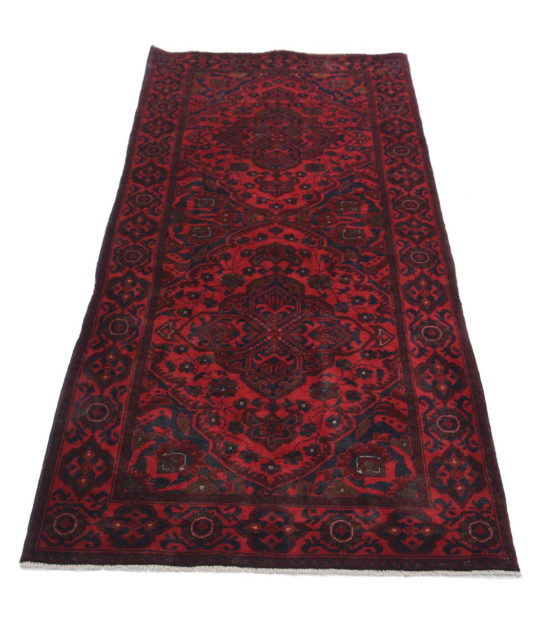 Hand Knotted Afghan Khal Muhammadi Wool Rug - 2'10'' x 6'7'' 2' 10" X 6' 7" (86 X 201) / Red / Blue