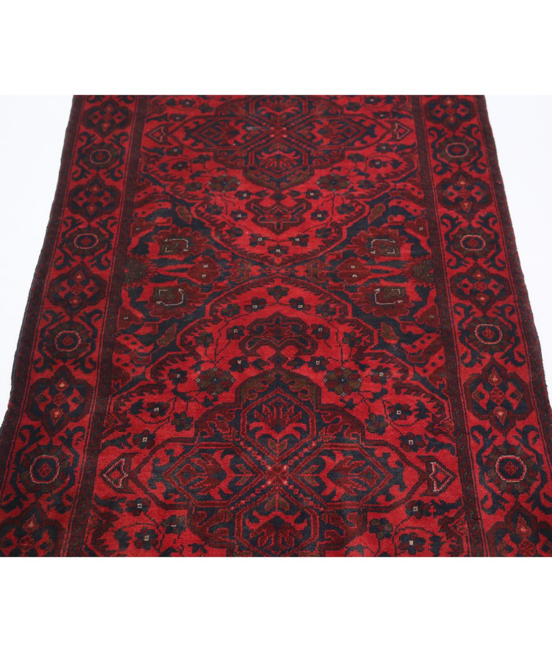 Hand Knotted Afghan Khal Muhammadi Wool Rug - 2'10'' x 6'7'' 2' 10" X 6' 7" (86 X 201) / Red / Blue