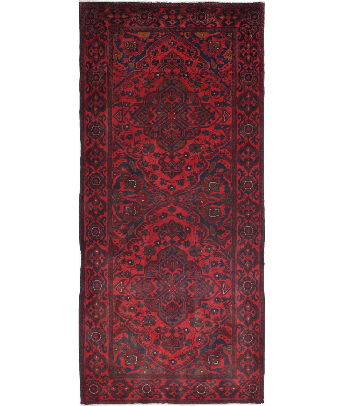Hand Knotted Afghan Khal Muhammadi Wool Rug - 2&#39;10&#39;&#39; x 6&#39;7&#39;&#39; 2&#39; 10&quot; X 6&#39; 7&quot; (86 X 201) / Red / Blue