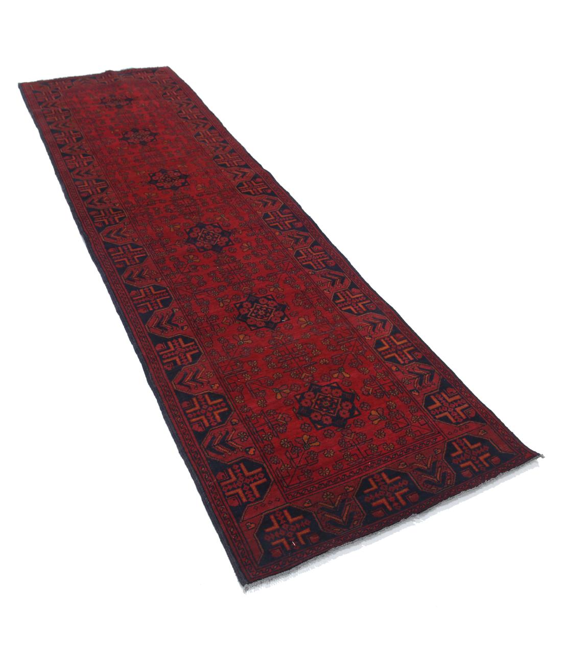 Hand Knotted Afghan Khal Muhammadi Wool Rug - 2'9'' x 9'4'' 2' 9" X 9' 4" (84 X 284) / Red / Blue